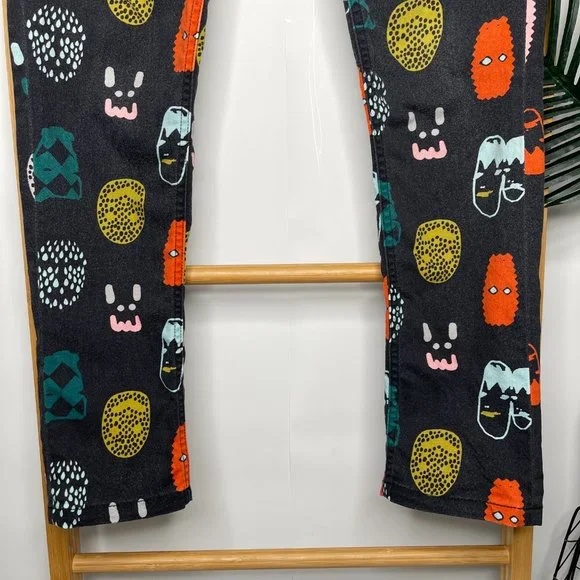 SOLD Gorman x Fred Fowler Face Print Jeans Pants Size 8 Faded Skinny Cotton - Picture 4 of 11